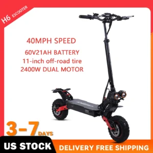 2400W Dual Motor Adult H6 Electric Scooter Top Speed 40MPH, 60V21AH, 11-inch Off-Road Tires Sport Folding eScooter For Commuting
