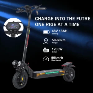 1200W Off Road Electric Scooter for Adults 48V Long Range E-Scooter 55KMH Fast Speed 10" Tubeless Tire Foldable Kick Scooter
