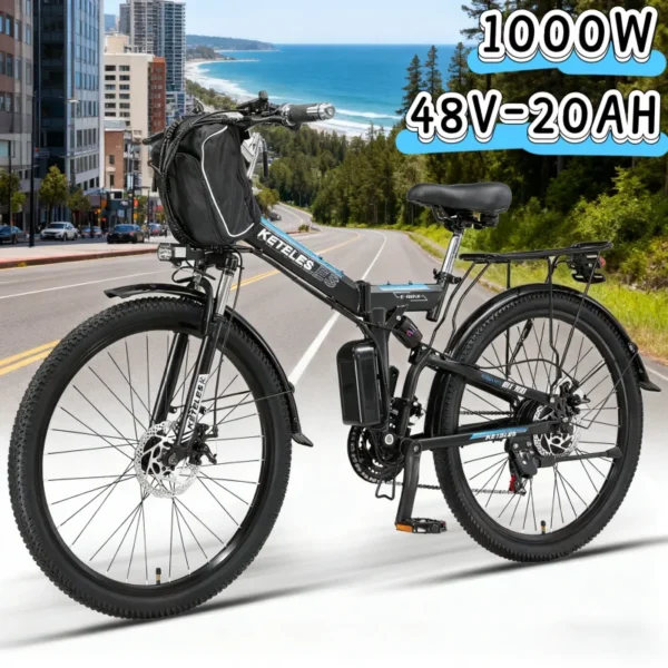 1000W motor electric bicycle, 48V 20AH long-lasting battery 26-inch shock absorption, extremely convenient travel electric bike
