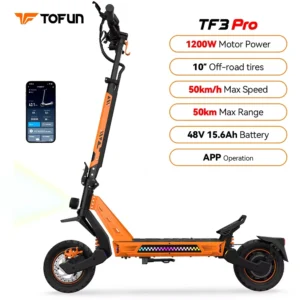 TOFUN TF3 PRO Electric Scooter 1200W with APP speed Maxi 31MPH autonomy 40-50km 48V 15.6Ah tires 10 inch 4 Modes foldable