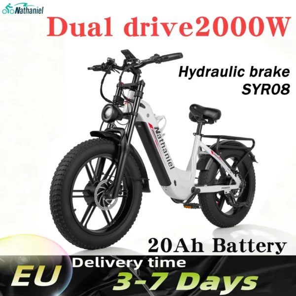 Nathaniel SYR08 City Commuting E-Bike,Dual Motor 2000W,20x4.0 Integrated Wheel,48V20AH,Speed 50+, Snow/Sand Outdoor cycling