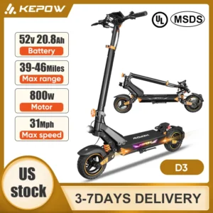 KEPOW D3 31mph Electric Scooter 52v/20.8ah 800w Motor 10 Inch Off-Road Tires Escooter For Adults Foldable Electric Kick With App