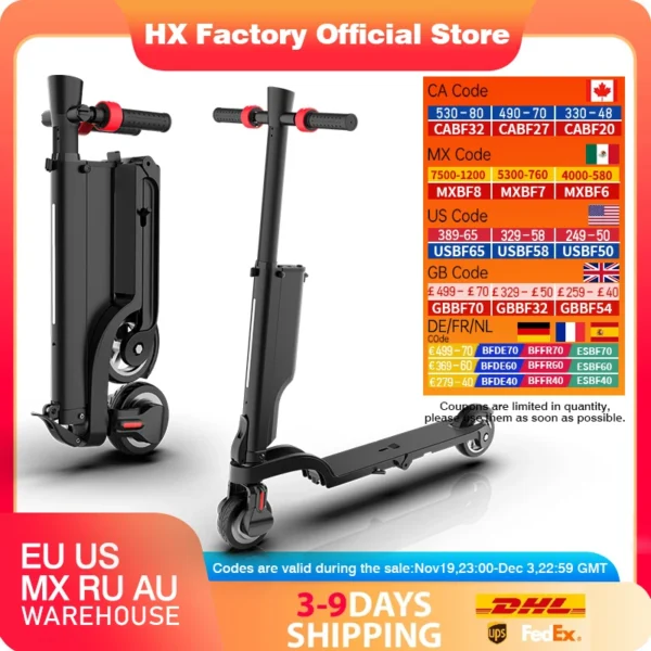 HX X6 electric scooter Foldable 350W 25KM/H Electric scooters 7.5AH 36V E Scooter 5.5 Inch Escooter for Adults