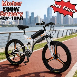 26-inch Foldable E-Bike City Road Electric Bike Adult Leisure Electric Power-Assisted Scooter 48V10AH 500W Brushless Motor