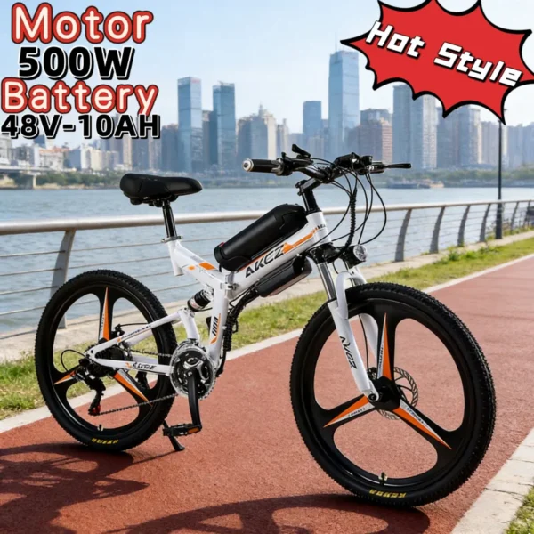 26-inch Foldable E-Bike City Road Electric Bike Adult Leisure Electric Power-Assisted Scooter 48V10AH 500W Brushless Motor