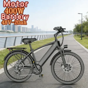 26 Inch Urban Commuting Electric Bike Leisure E-Bike Peak 400W Brushless Motor 48V20AH Li-ion Battery Electric Mountain Bike
