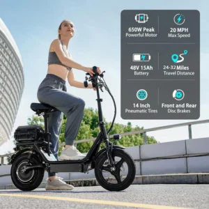 Folding electric scooter with trunk, 500W motor (peak 650W), 48V15AH, 20MPH, 24-32mile range,motorcycle for commuting travel
