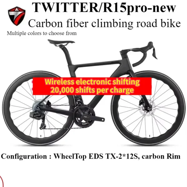 TWITTER new R15pro Electronic shifting carbon fiber road bike WheelTop EDS TX7100-2*12S hydraulic disc brake bicicletas bicycles