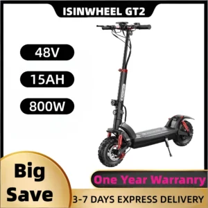 Isinwheel GT2 Adult Electric Scooter 800W Motor 48V15AH Folding E-Scooter 11 Fat Tire E-Mountain Scooter