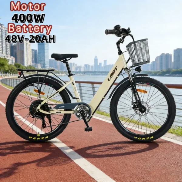 48V20AH lithium battery urban leisure electric bicycle, lightweight 400W electric moped bicycle, 26-inch 7-speed E-Bike