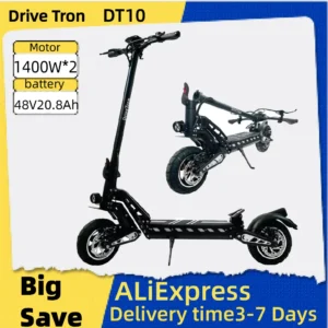 Drive Tron DT10 Adult Electric Scooter 1400W*2 Motor 48v 20.8Ah Battery Folding E-Scooter,10 inch tire E-Mountain Scooter