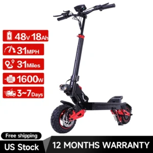 J15 Adult Electric Scooter 1600W Motor, 11-Inch Off-Road Tyres, 48V18AH Battery, Max Speed 31mph, Range 27-30 Miles, US Stock