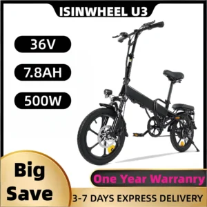 Isinwheel U3 Adult Electric Bicycle,500W city ebike, 36V 7.8AH commuting E-bike, 16 Tire Foldable Electric Bike