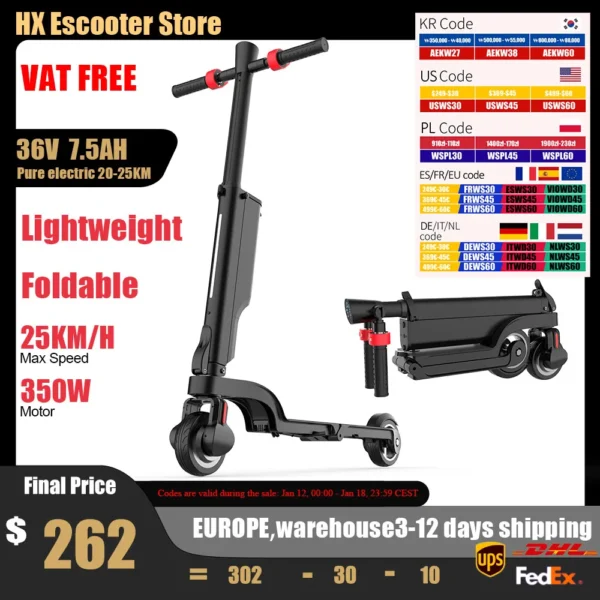 HX X6 Electric Scooter Adult 350W 7.5AH 36V 25KM/H Foldable Electric Kick E Scooter 5.5 inch Wheel EScooter For Adult Children