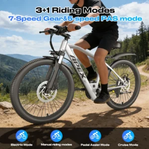 26" Electric Bike for Adults - 1200W Peak Motor, 28 MPH, 50 Mile Range, Removable 36V 13Ah Battery, 7-Speed, UL2849 Certified